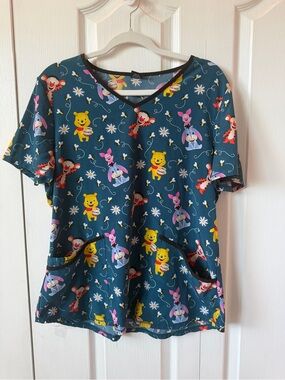 Winnie the Pooh & Friends Blue Scrub Top Women L
